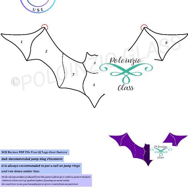 Bat Simple Stained Glass Pattern Commercial or Hobby Use Digital PDF PNG Download