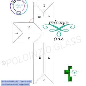 May include: A diagram showing how to assemble a 3D cross made of 12 pieces of glass. The diagram includes numbers 1 through 12 to indicate the order of assembly. The text "Poloinzio Glass" appears in the diagram.
