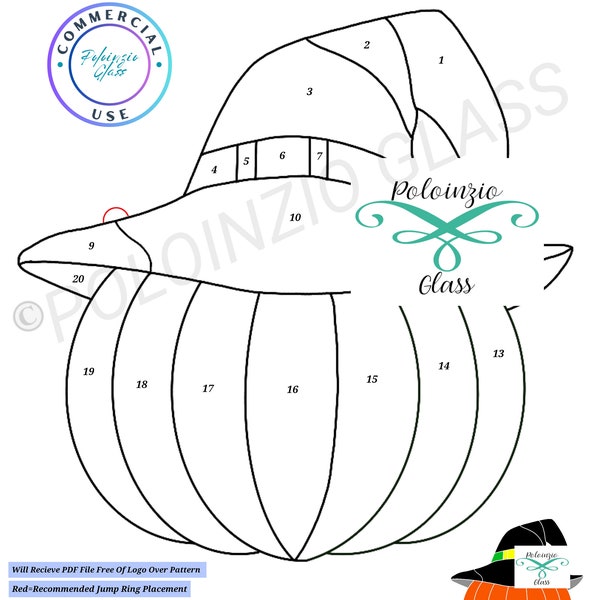 Pumpkin With Witch's Hat Stained Glass Pattern Commercial Hobby Use Digital PDF PNG Download