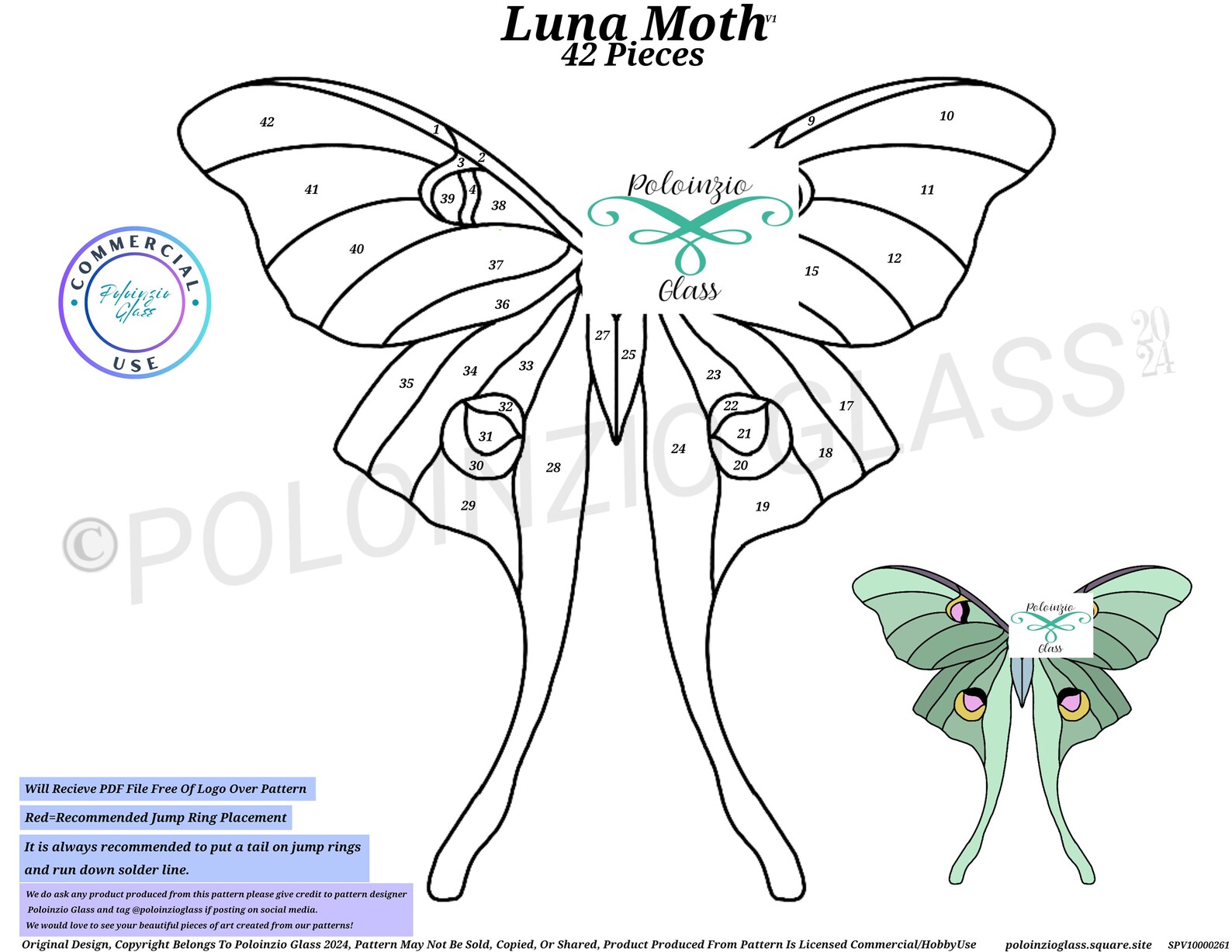 Luna Moth Stained Glass Pattern Commercial or Hobby Use Digital PDF PNG ...