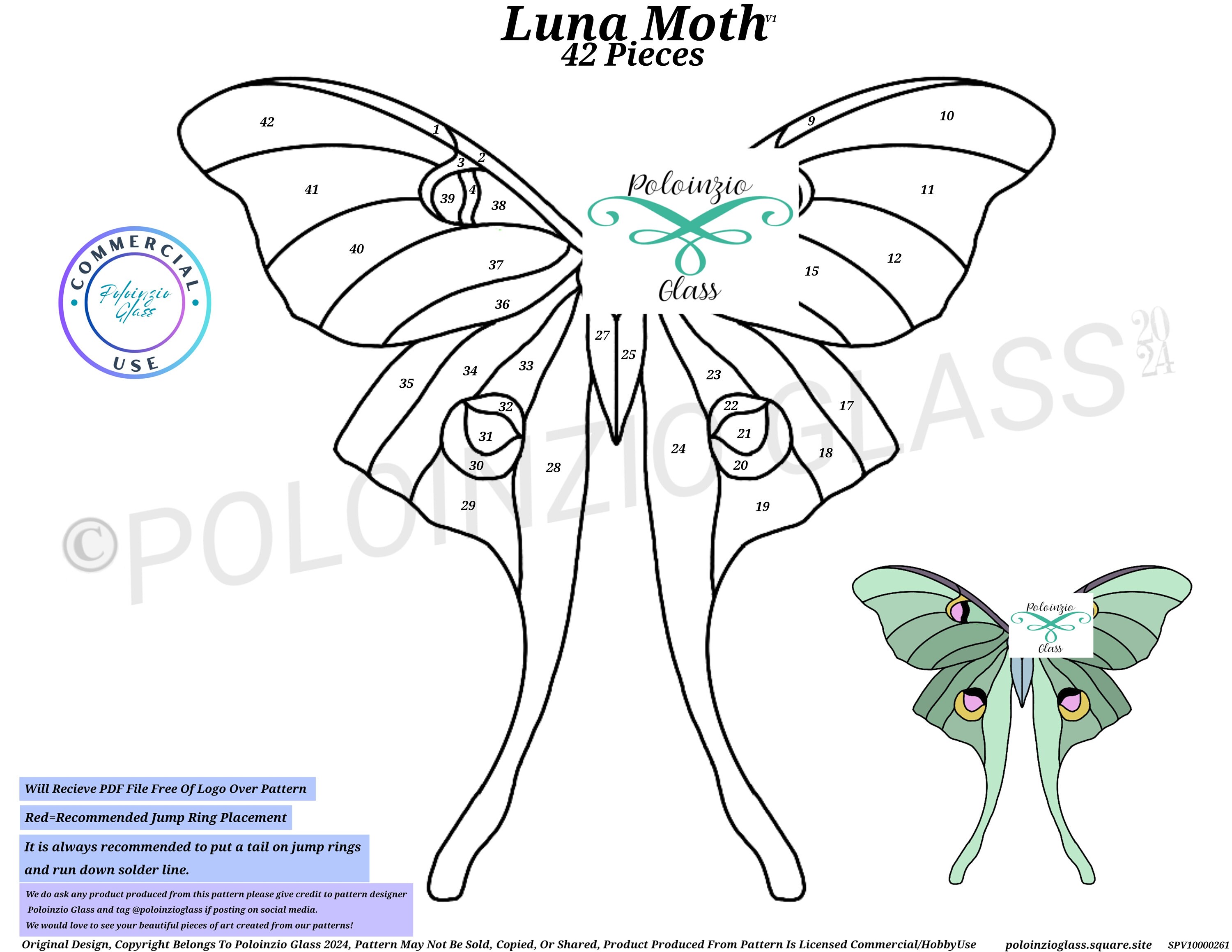 Luna Moth Stained Glass Pattern Commercial or Hobby Use Digital PDF PNG ...