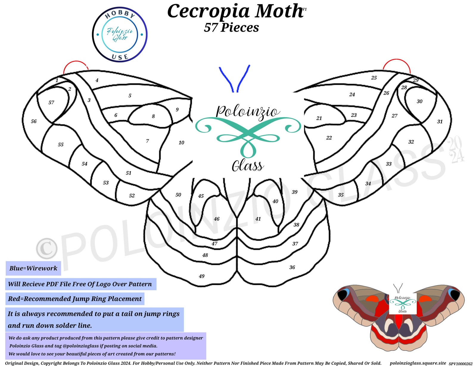 Cecropia Moth Stained Glass Pattern Digital PDF Download - Etsy