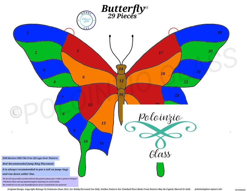 Butterfly Stained Glass Pattern Version 2 Hobby Use Digital PDF PNG ...
