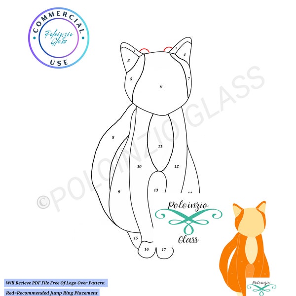 Cat Stained Glass Pattern Commercial or Hobby Use Digital PDF PNG Download