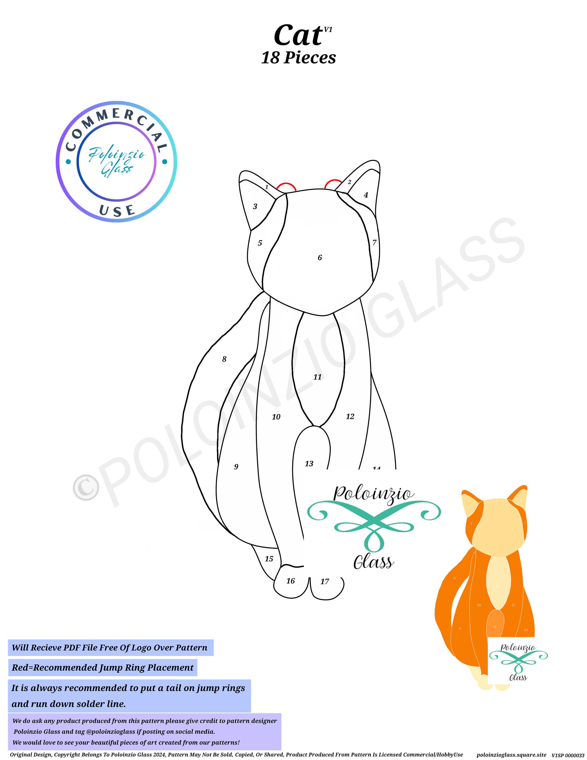 Cat Stained Glass Pattern Commercial or Hobby Use Digital PDF PNG ...