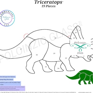 Triceratops Dinosaur Stained Glass Pattern Commercial or Hobby Use Digital PDF PNG Download