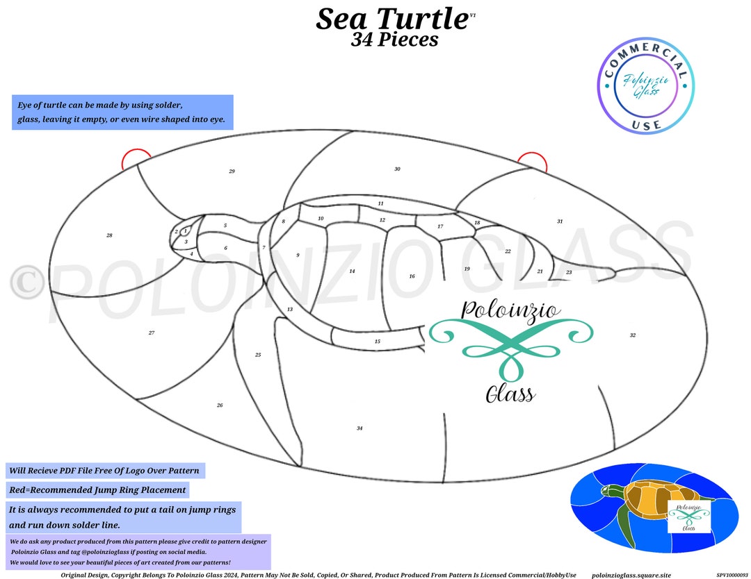 Sea Turtle Suncatcher Stained Glass Pattern Commercial or Hobby Use ...