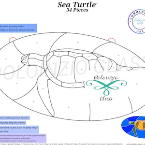 Sea Turtle Suncatcher Stained Glass Pattern Commercial or Hobby Use Digital PDF PNG Download