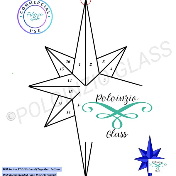 Christmas Star Stained Glass Pattern Commercial or Hobby Use Digital PDF PNG Download