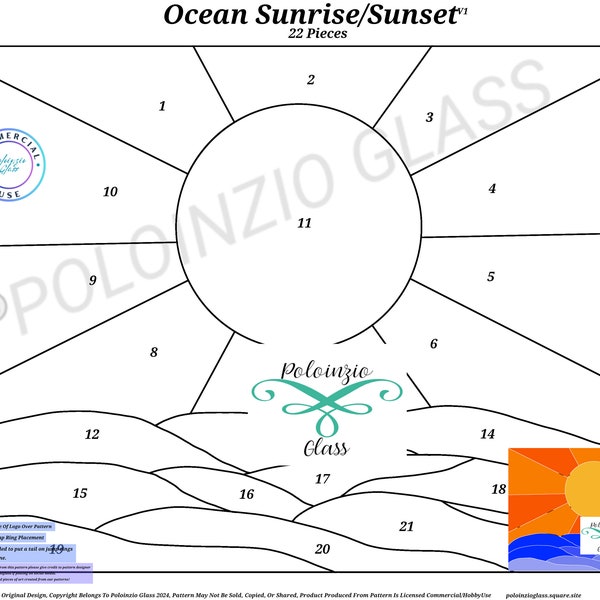 Ocean Sunrise/Sunset Stained Glass Pattern Commercial or Hobby Use Digital PDF PNG Download