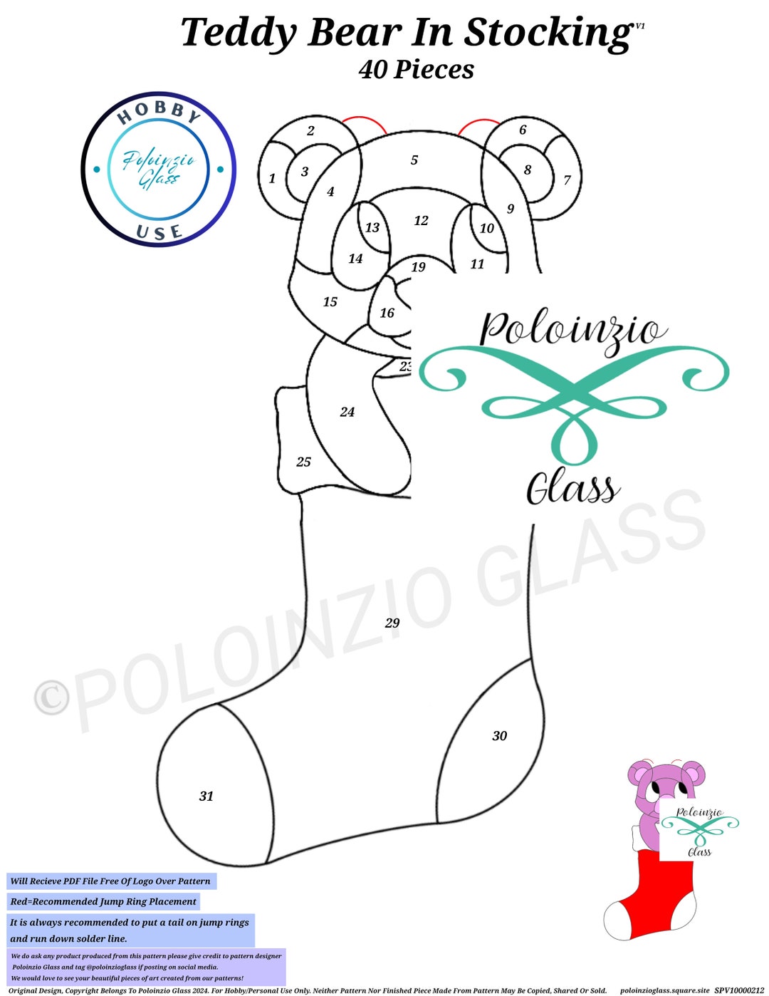Teddy Bear in A Stocking Stained Glass Pattern Digital PDF PNG Download ...