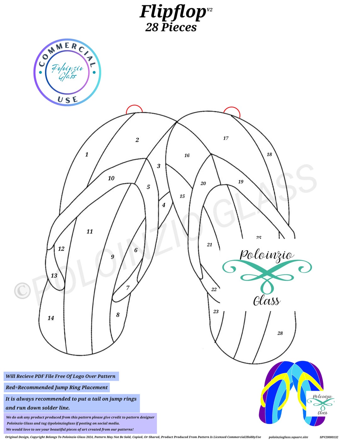 Flip Flop Stained Glass Pattern Commercial or Hobby Use Digital PDF PNG ...