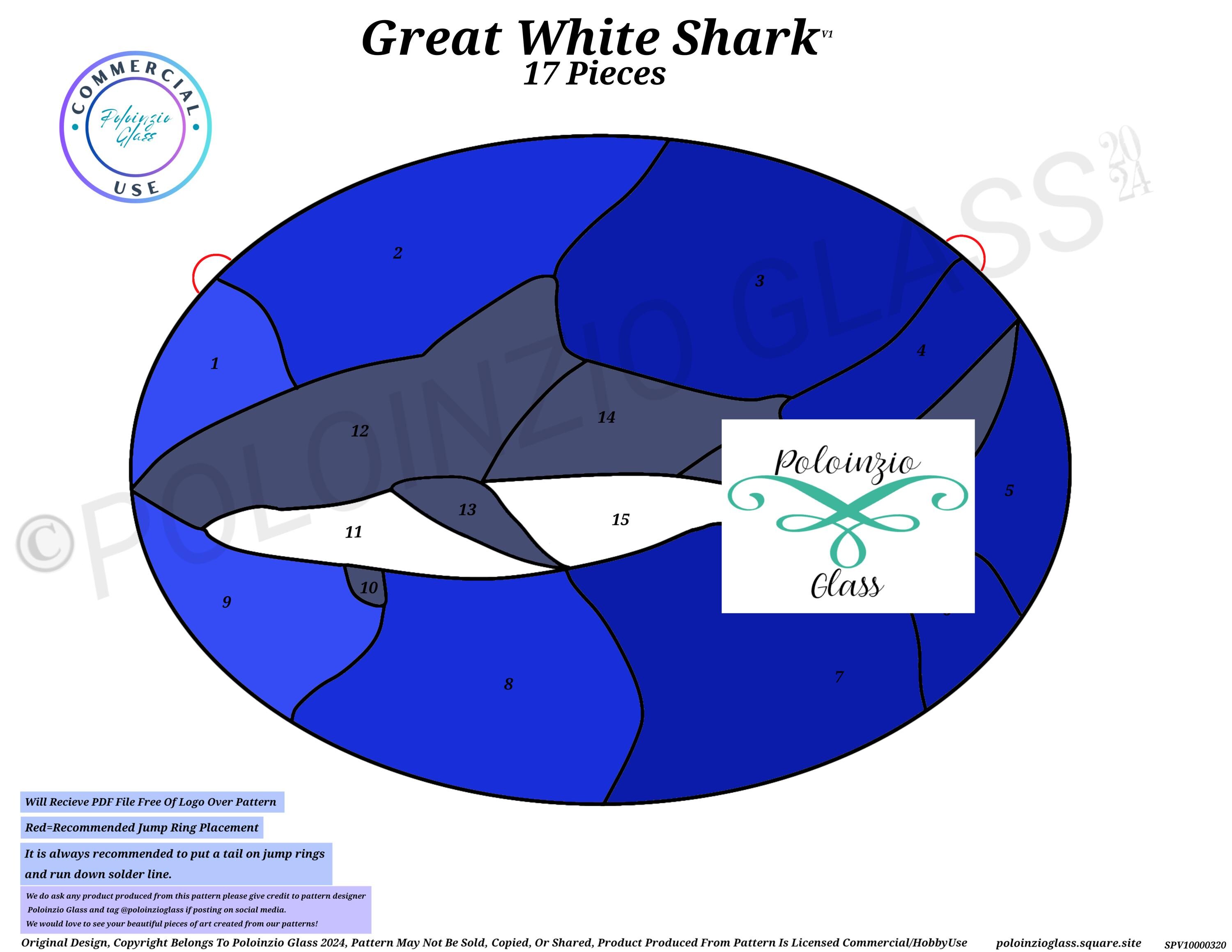Great White Shark Stained Glass Pattern Commercial or Hobby Use Digital ...