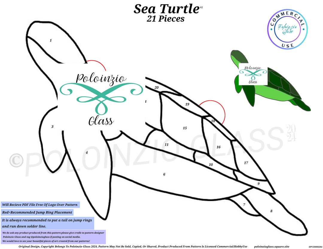 Sea Turtle Stained Glass Pattern Commercial or Hobby Use Digital PDF ...