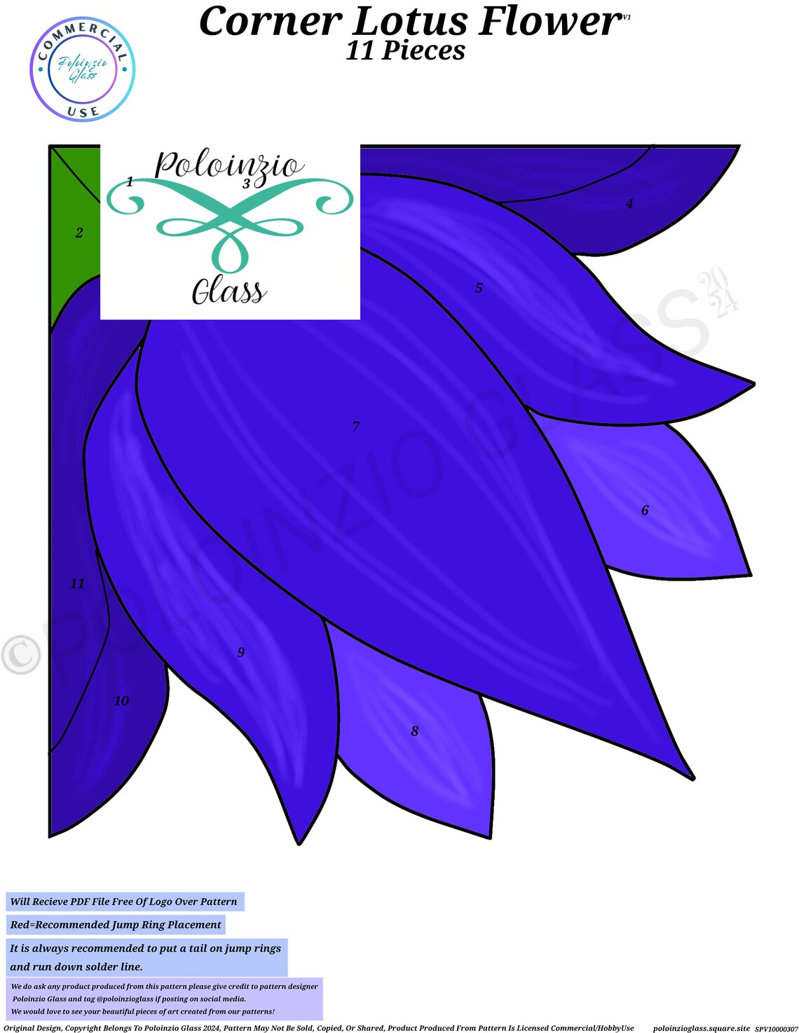 Corner Lotus Stained Glass Pattern Commercial or Hobby Use Digital PDF ...