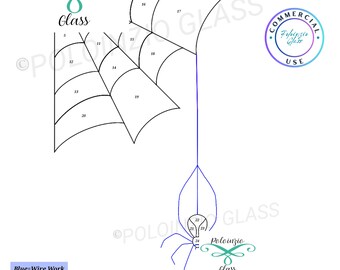 Może przedstawiać: Czarno-biały diagram narożnej pajęczyny z pająkiem, oznaczony jako "Corner Spiderweb With Spider" i "24 Pieces." Zawiera tekst: "Blue=Wire Work," "Red=Recommended Jump Ring Placement" i "Zawsze zaleca się umieszczanie ogona na pierścieniach skokowych i prowadzenie linii lutowniczej."