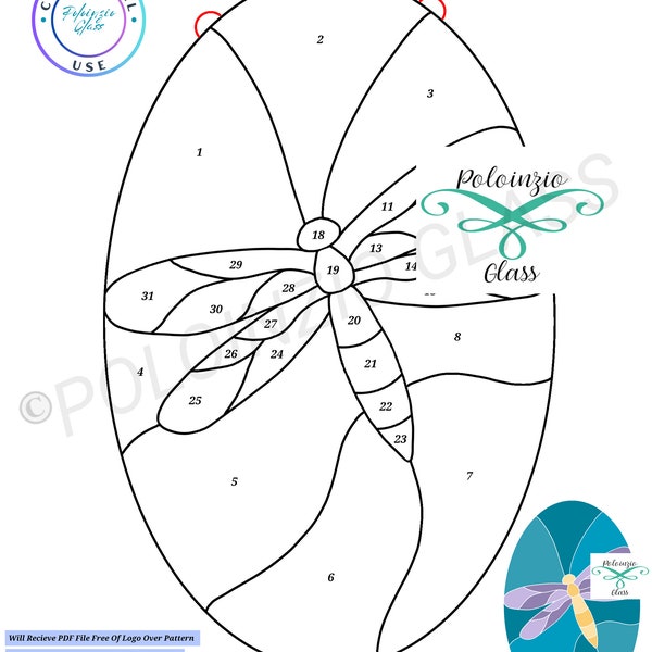 Dragonfly Suncatcher Stained Glass Pattern Commercial or Hobby Use Digital PDF PNG Download