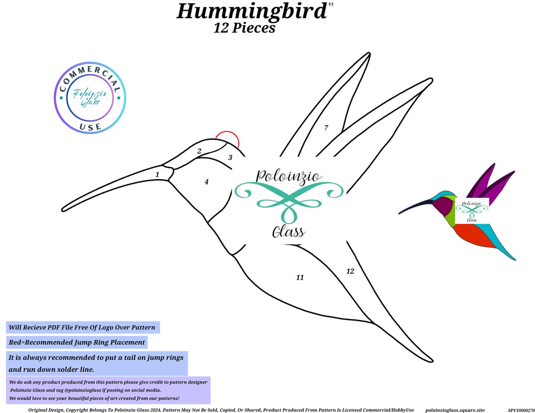 Large Hummingbird Pattern Hummingbird Stained Glass Pattern Commercial or Hobby Use Digital PDF ...