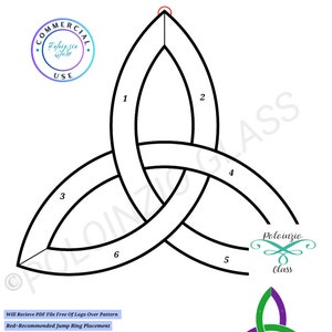 May include: A black and white line drawing of a triquetra Celtic knot pattern with six numbered pieces. The image includes the text "Triquetra Celtic Knot" and "6 Pieces".