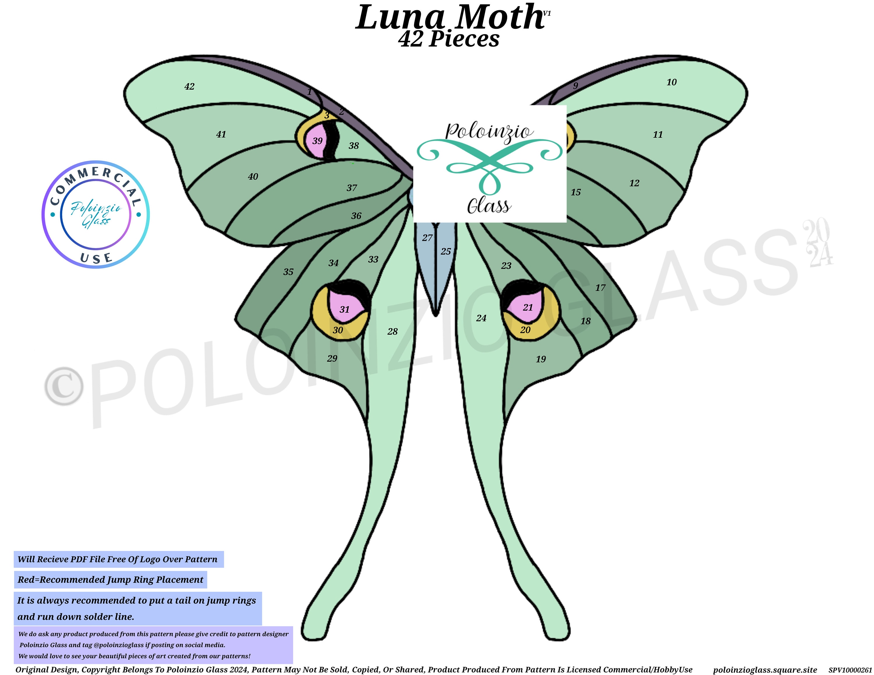Luna Moth Stained Glass Pattern Commercial or Hobby Use Digital PDF PNG ...