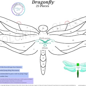 Dragonfly Stained Glass Pattern Commercial or Hobby Use Digital PDF PNG Download