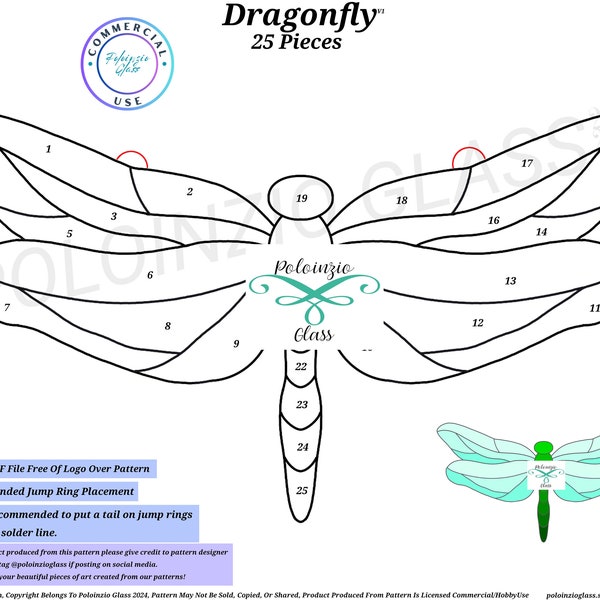 Dragonfly Stained Glass Pattern Commercial or Hobby Use Digital PDF PNG Download