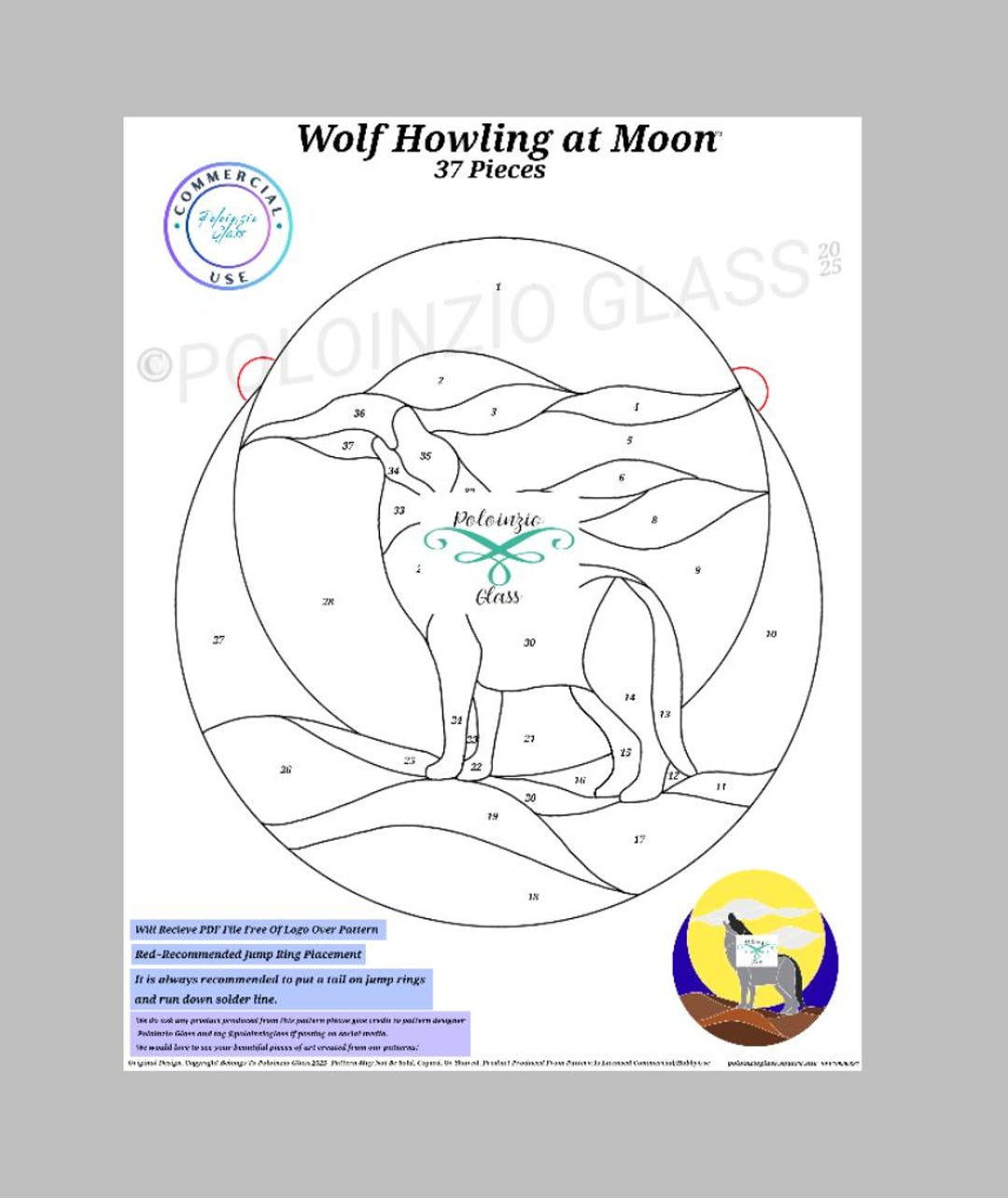 Wolf Howling at Moon Stained Glass Pattern (digital PDF PNG Download ...