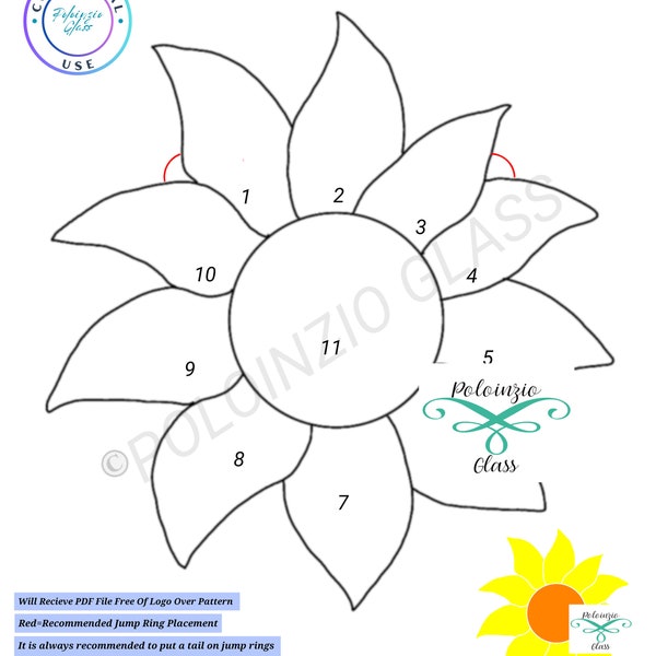 Sunflower Stained Glass Pattern Commercial or Hobby Use Digital PDF PNG Download