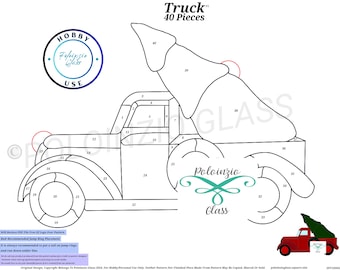 Christmas Truck Stained Glass Pattern Digital PDF PNG Download