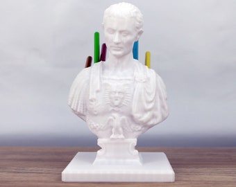 Julius Caesar pen holder | Bust Statue Pen Holder | Creative Caesar Desk Pen Holder | Stationery accessories | White