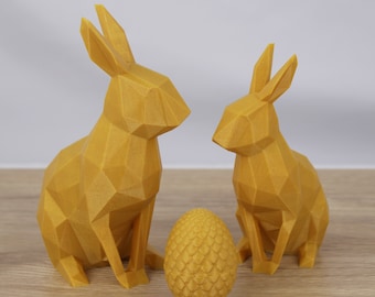 3D-gedrucktes Osterhasen-Set: Zwei Low-Poly Osterhasen und ein wiederverschließbares Osterei - Nachhaltiges PLA, Made in Germany