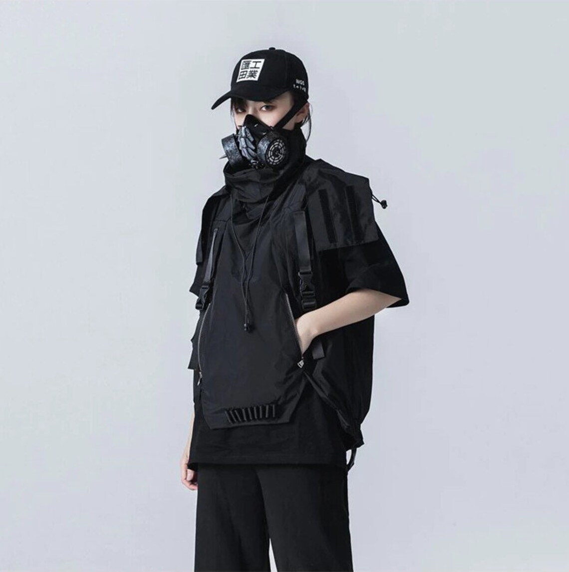 Unisex Designer Turtle Neck Hood Trench Vest Techwear - Etsy