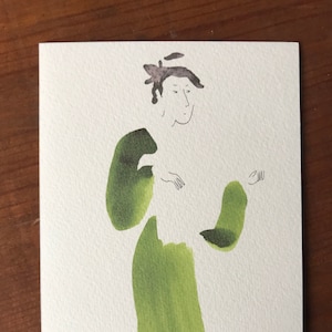 Greeting card “Musician” or “Geisha” on watercolor paper printed by Rodrigo Pareja. Carte de voeux papier aquarelle.