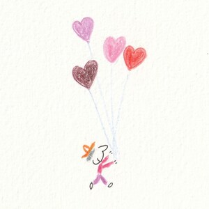 Mini-Grußkarte zum Aufklappen mit Original-Artwork. Die Coverzeichnung ist handgefertigt und die Karte wird von Hand zugeschnitten und gefaltet. 7 x 7,1 cm