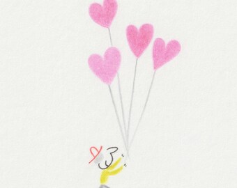 Set of 5 gift cards, 5 mini cards 5.5 x 8.5 cm, “With love”, illustration by Rodrigo Pareja, artist based in France.
