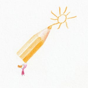 Carte postale, "Drawing the Sun", reproduction d'un dessin de Rodrigo Pareja. Dimensions 10.5 x 14.9 cm