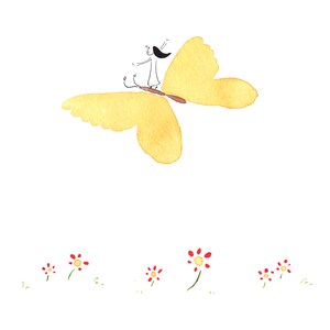 Carte anniversaire, carte de mariage, ou carte de condoléance avec un papillon, artisanale 14.8 x 10.5 cm sur du papier mat, Rodrigo Pareja