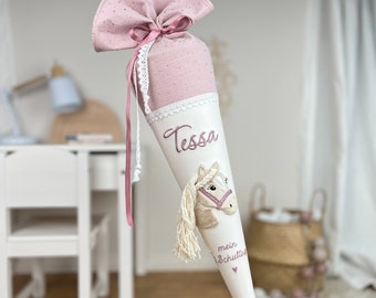 School cone horse pink muslin, embroidery