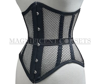 Mesh Corset Underbust Steel Boned Waist Trainer Conical Heavy Duty Black Curvy Corset