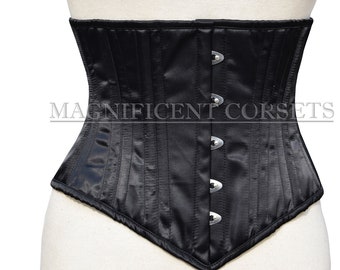 Satin Corset women's Underbust Waspie Black Corset 20 Double Steel Boned Corset