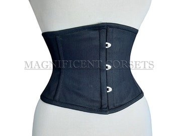 Cotton Corset , Women&#39;s Underbust Waist Trainer Corset , Steel Boned Waspie Corset , Heavy Duty Tight  Lacing Black Corset