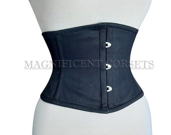 Cotton Corset , Women's Underbust Waist Trainer Corset , Steel Boned Waspie Corset , Heavy Duty Tight  Lacing Black Corset