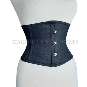 Cotton Corset , Women's Underbust Waist Trainer Corset , Steel Boned Waspie Corset , Heavy Duty Tight  Lacing Black Corset