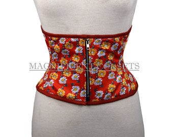 Heavy Duty Under Bust Corset Waist Trainer Women's Satin Floral Corset Zipper Corset