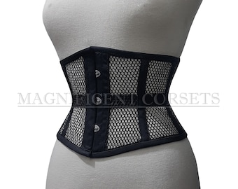 Mesh Corset , Corsets for Women Underbust Waist Trainer Corset Steel Boned Waspie Corset Heavy Duty Tight Lacing Black Corset