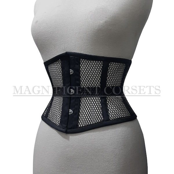 Mesh Corset , Corsets for Women Underbust Waist Trainer Corset Steel Boned Waspie Corset Heavy Duty Tight Lacing Black Corset