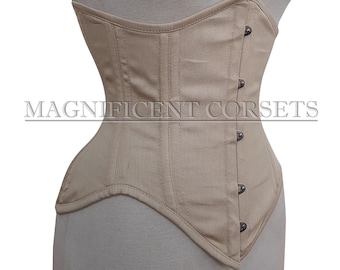 Cotton Cream Corset Underbust Double Steel Boned Waist Trainer Conical Heavy Duty Skin Corset