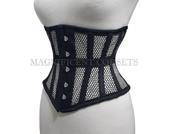 Women's Underbust Steel Boned Mesh Corset Waist Trainer Weight Loss Shaper Tight Lacing Black Corset