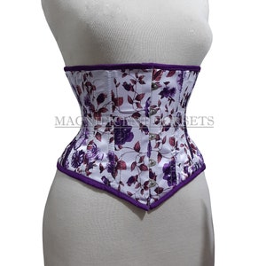 Women's Underbust Multi Colour Floral Corset , Double Steel Boned Waist Trainer Satin Corset