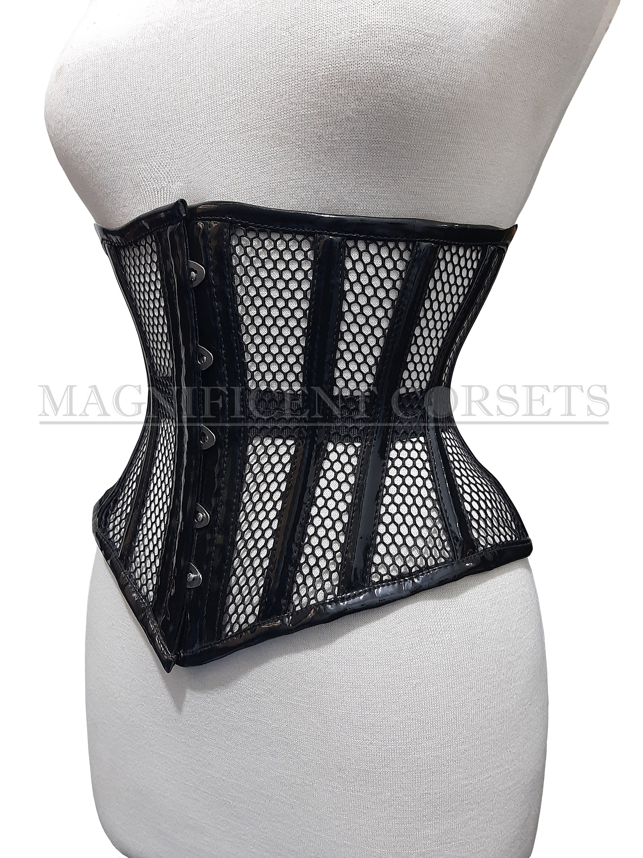 Black Shiny Overbust Glitter Corset With Cups 